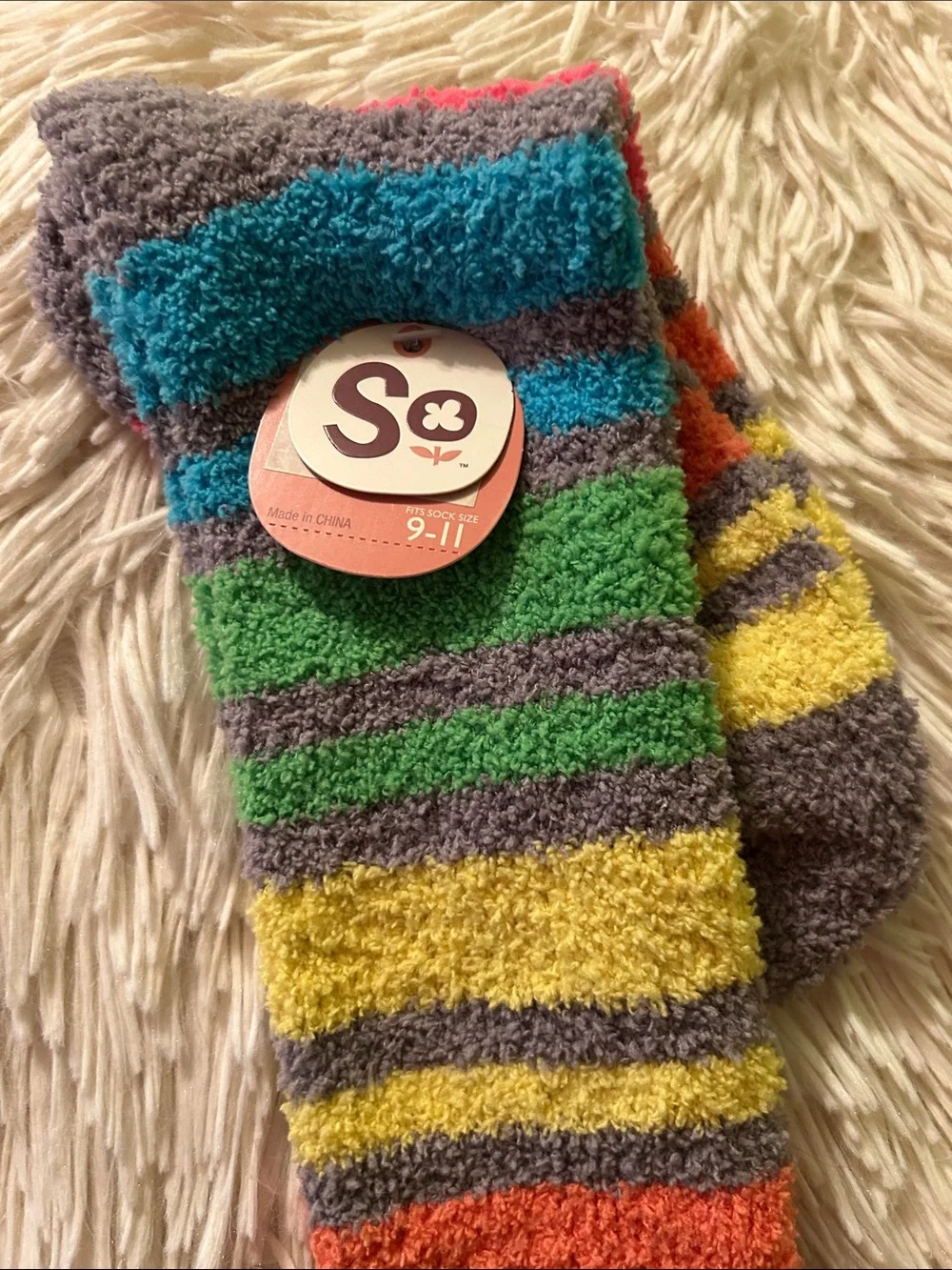 SO Fuzzy Multi Color Striped Socks (NWT)